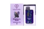 Vape pen featuring Blackberry Kush strain, purple tropical pattern, and branding from Great Canadian Buds for premium cannabis vaporizer experience.