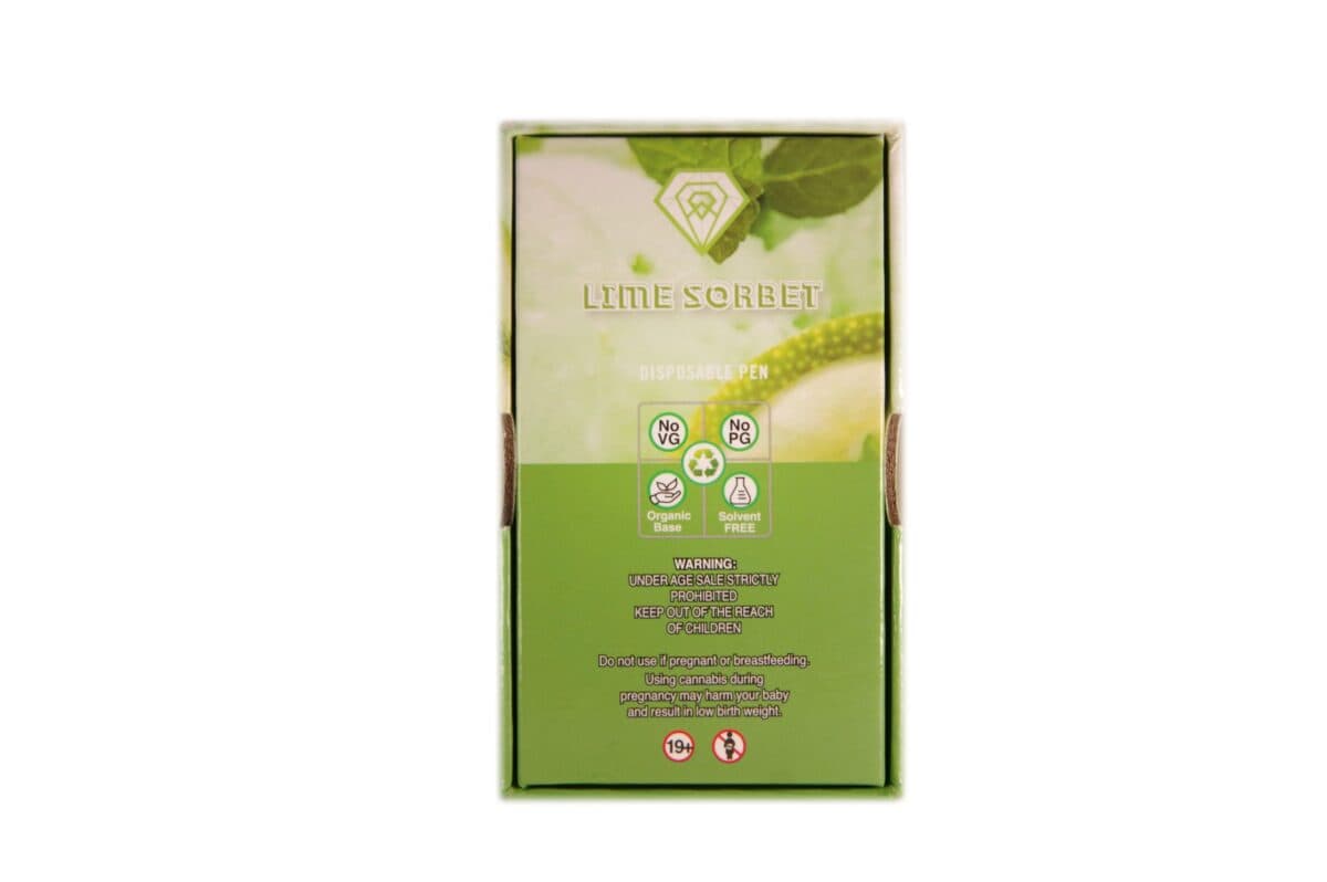 Green Lime Sorbet CBD disposable vape pen, organic, solvent-free, no VG or PG, ideal for CBD health benefits.