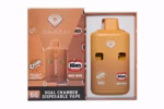 1. Dual chamber disposable vape device with diamond logo, orange color, and Hires Root Beer branding for cannabis concentrates and marijuana oil consumption.