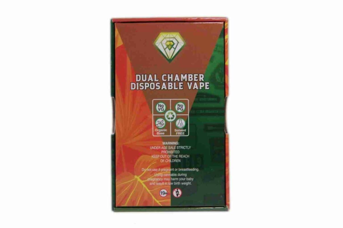 Dual chamber disposable vape package with organic, THC-free, and solvent-free features from Great Canadian Buds. Perfect for discreet cannabis consumption and smokeless vaping experience.
