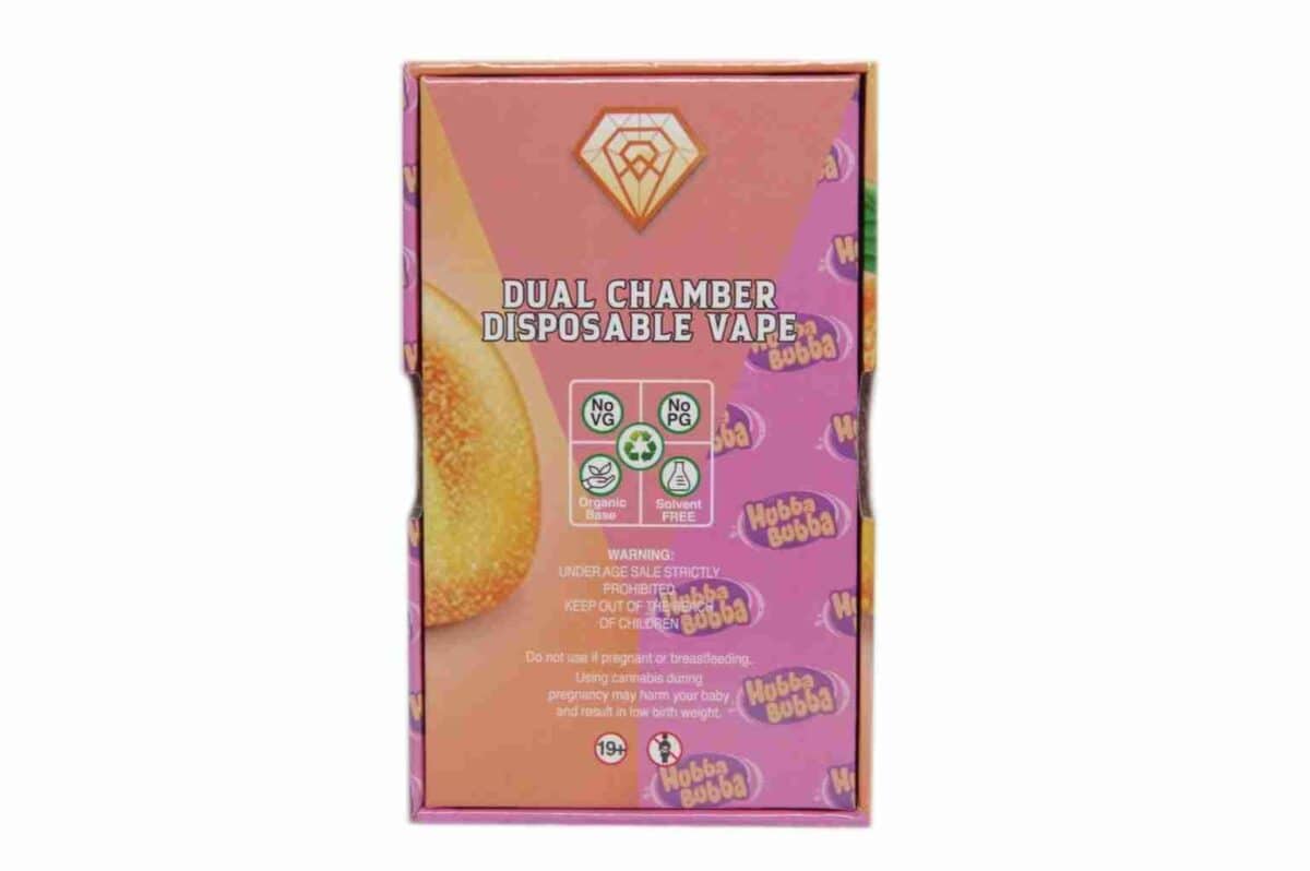 Disposable vape with dual chamber design, organic base, and no VG or PG, from Great Canadian Buds, perfect for cannabis and CBD enthusiasts seeking smooth, solvent-free vapor.