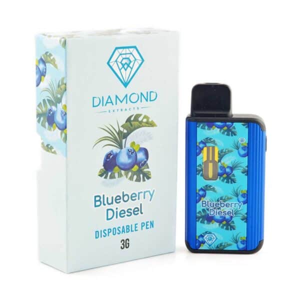 Blueberry Diesel disposable vape pen with blueberry and diesel flavor, discreet portable design, perfect for cannabis concentrates and oil consumption, high-quality Canadian cannabis product.