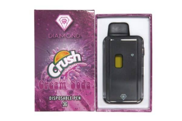 A Crush Cream Soda Diamond disposable vape pen with 3g capacity, featuring sleek design, portable and convenient for smooth vaping experience, perfect for cannabis enthusiasts.