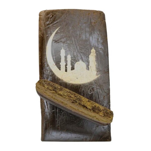 Decorative stone featuring a crescent moon and mosque silhouette, ideal for home decor or spiritual symbols reflecting Islamic culture.