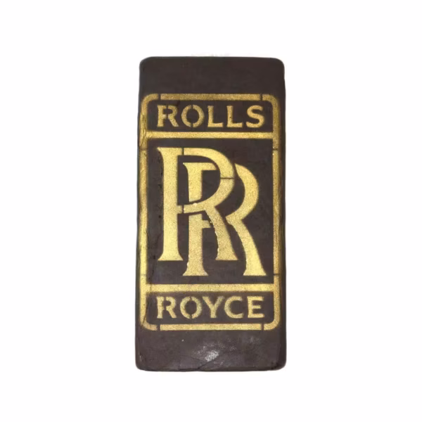 High-quality Rolls Royce branded sticker featuring gold logo on black background, perfect for car enthusiasts and luxury brand fans.