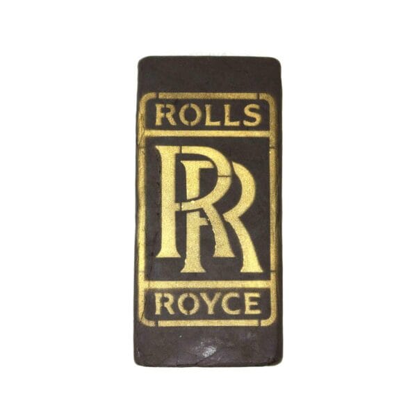 High-quality Rolls Royce branded sticker featuring gold logo on black background, perfect for car enthusiasts and luxury brand fans.
