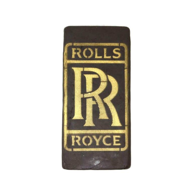 High-quality Rolls Royce branded sticker featuring gold logo on black background, perfect for car enthusiasts and luxury brand fans.