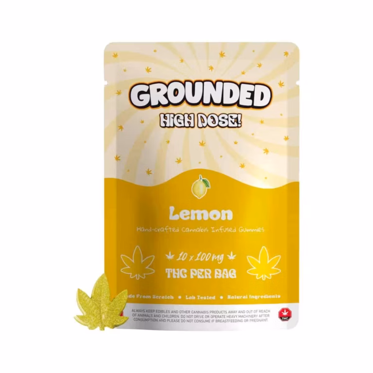 Hand-crafted cannabis-infused gummies with lemon flavor, high-dose 100mg THC per bag, perfect for recreational and medicinal use, made from natural ingredients.
